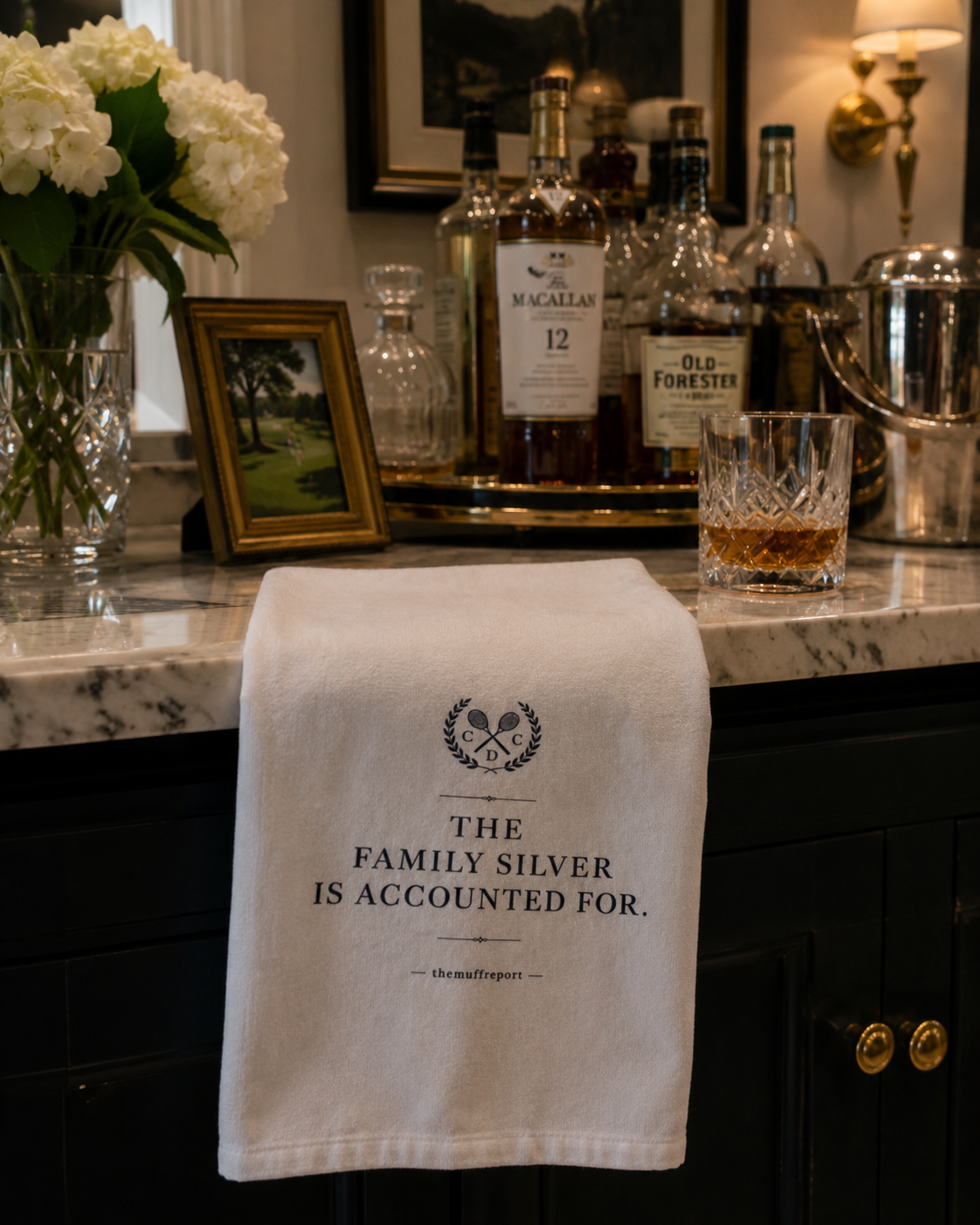 THE FAMILY SILVER HAS BEEN ACCOUNTED FOR HAND TOWEL